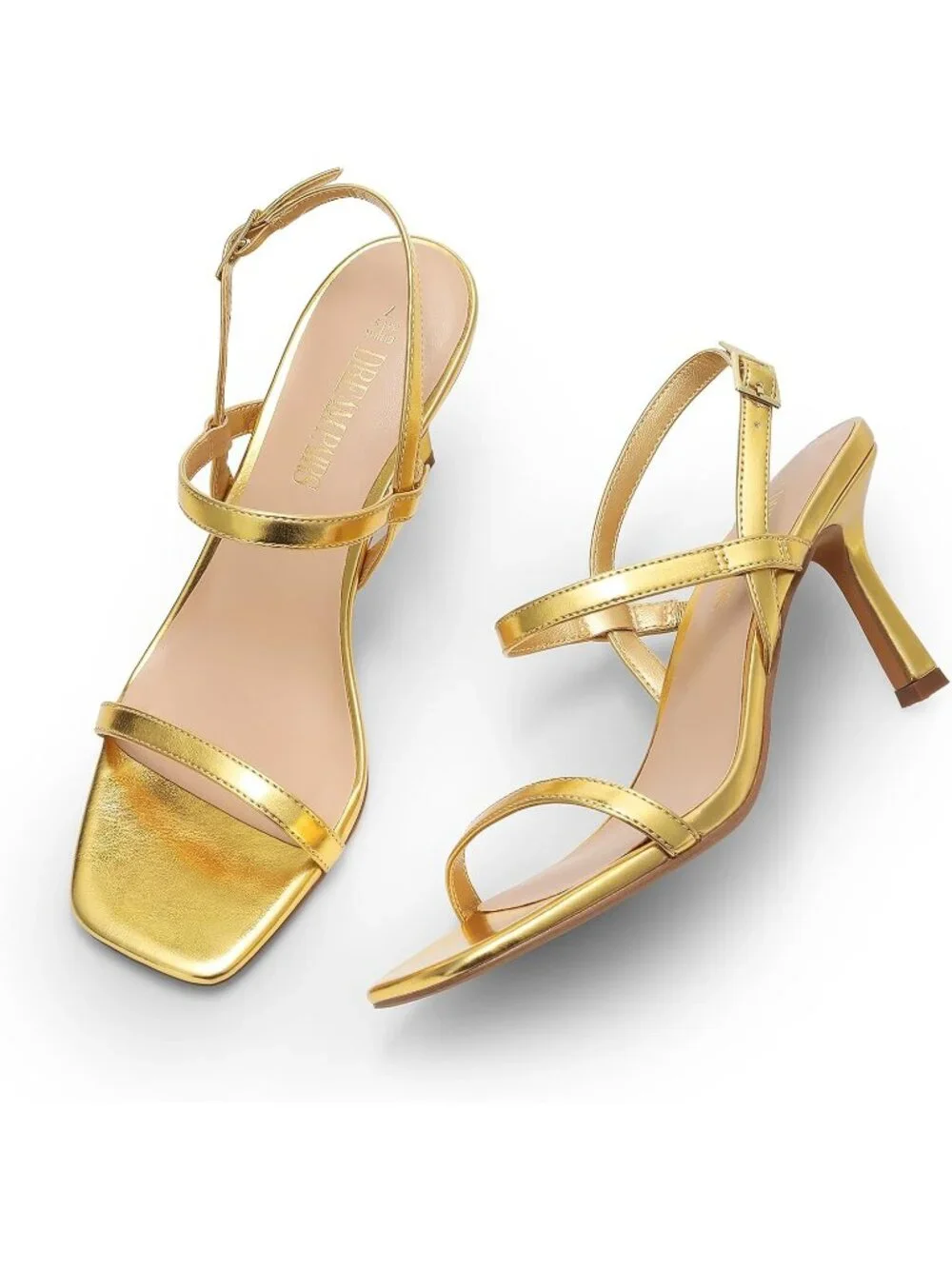 Dream Pairs Women's Gold Pu Square Open Toe Slingback Heels Ankle Strappy Sandal